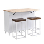Ensemble d'îlot de cuisine TOPMAX avec abattant et 2 tabourets, ensemble de table à manger avec étagère réglable, tiroirs et porte-serviettes
