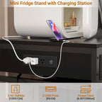 Meuble de support pour mini-réfrigérateur avec station de charge, table d'appoint avec tiroirs de rangement et meuble à roulettes