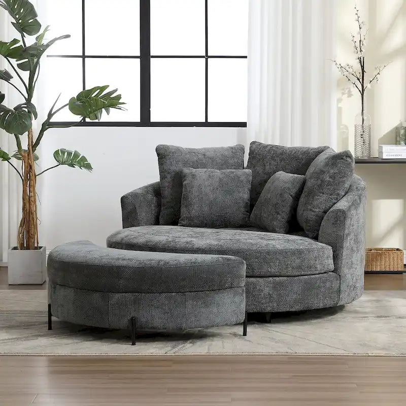 Fauteuil Moderne Rond Avec 5 Coussins Et Pouf Optionnel
