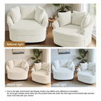 Lot de 2 fauteuils pivotants ronds surdimensionnés en velours côtelé moelleux de 43 po de large avec oreillers