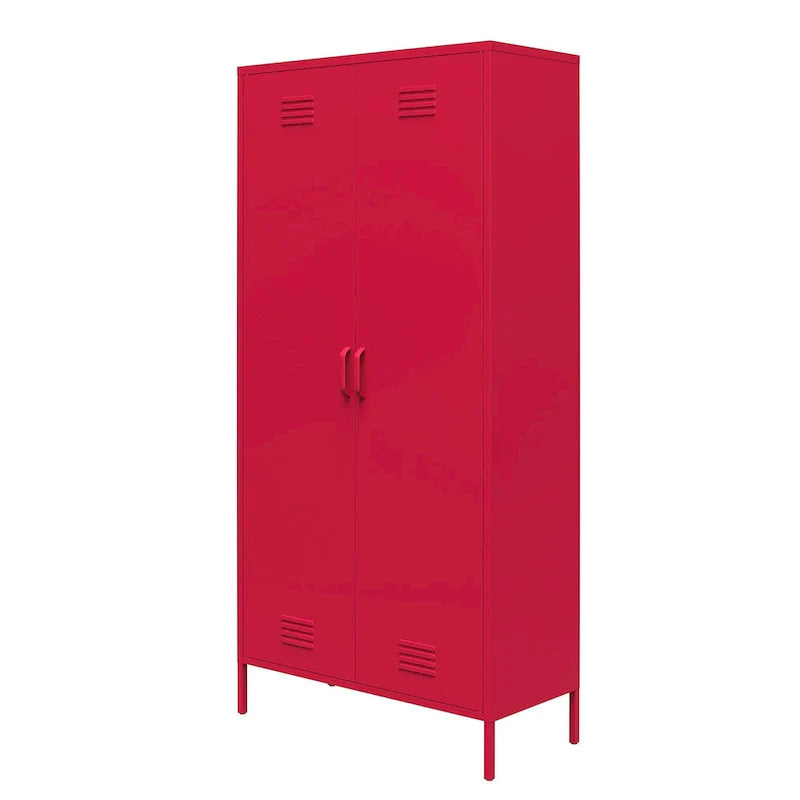 Armoire de rangement haute en métal à 2 portes, orange/rose, 1 personne