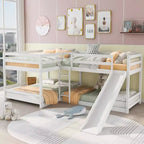 Lits superposés en L pour 4 enfants, lits superposés quadruples avec toboggan, lits superposés en bois doubles et jumeaux pour chambre à coucher ou dortoir