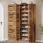 Lantine Meuble à chaussures haut 70,8" avec portes persiennes, meuble de rangement vertical pour 27 paires de chaussures à 9 niveaux