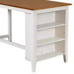 Ensemble table et chaises Homy Casa 5 pièces hauteur comptoir avec étagères de rangement, blanc et noyer, style ferme moderne