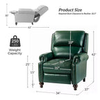 Ensemble de 2 fauteuils inclinables modernes en cuir véritable Elisabete avec garniture cloutée vintage pour salon et chambre à coucher | ART OF LIVING DESIGNS