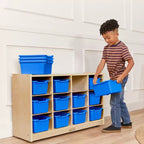 Meuble de rangement à roulettes Cubby avec 15 bacs à ouverture frontale, 3x4, Meuble pour enfants