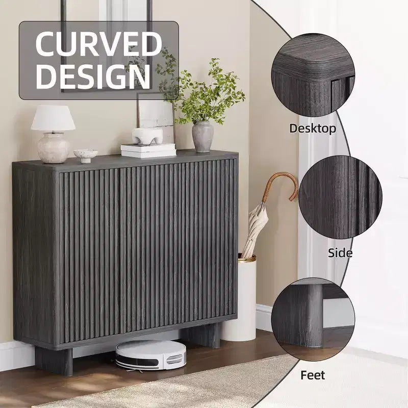 Meuble à chaussures Acekool 46 avec porte cannelée, meuble de rangement 5 niveaux, banc d'entrée rustique pour couloir, 41,5H