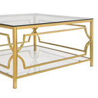 Table basse carrée Merax avec plateau en verre noir ou transparent et étagère de présentation à deux niveaux