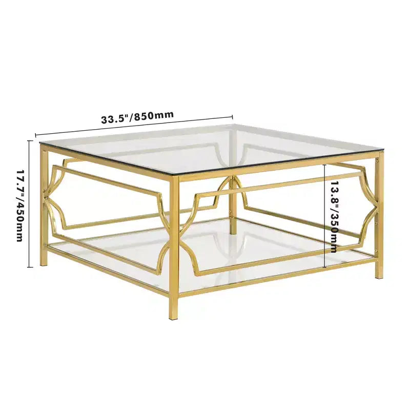 Table basse carrée Merax avec plateau en verre noir ou transparent et étagère de présentation à deux niveaux