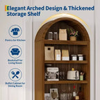 Bibliothèque arquée de 72 po avec tiroir de rangement, armoire de présentation moderne en bois à 6 niveaux avec étagères ouvertes et tiroir inférieur, porte d'armoire incurvée