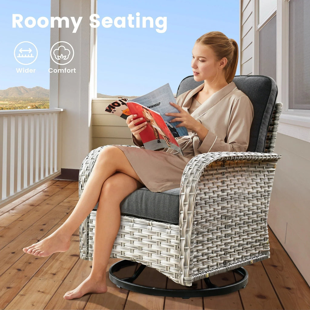 Ensemble de 9 chaises pivotantes en osier d'extérieur OVIOS avec table brasero