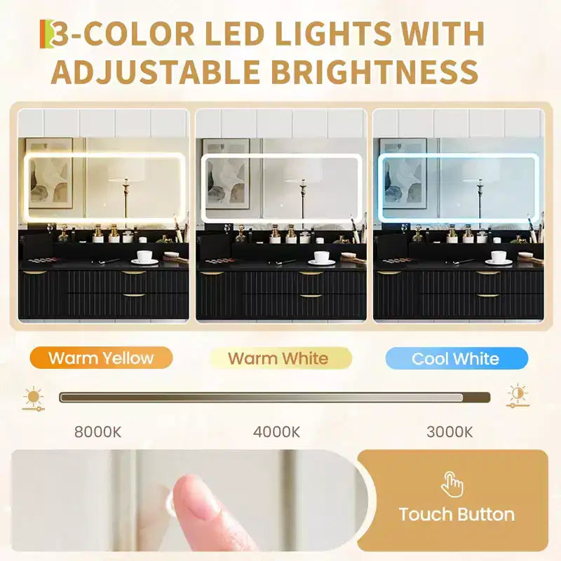 Coiffeuse avec miroir et lumières, miroir lumineux à LED, tiroirs de rangement spacieux pour produits cosmétiques et articles de toilette