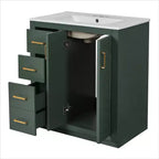 Meuble-lavabo simple de 76 cm avec armoire et 3 tiroirs – Noir / Bleu / Vert / Indigo / Blanc