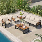 Ensemble de canapés d'extérieur 4 pièces pour 5 personnes avec table basse en bois massif et coussins amovibles