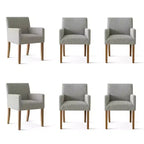 Lot de 6 chaises de salle à manger capitonnées avec accoudoirs, fauteuils modernes en lin avec pieds en bois, chaises d'appoint pour salle à manger, salon – Panipeachy