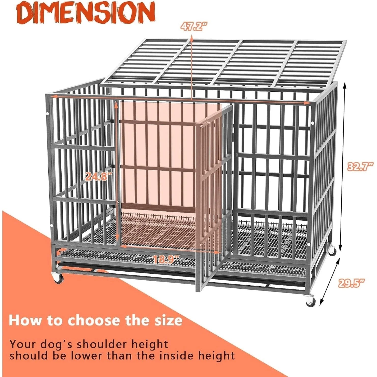 BOSSIN Cage pour Chien Robuste Indestructible 48/38 Pouces, Niche Anti-Évasion avec Roues Verrouillables
