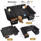 Dyonery 112 Canapé modulaire convertible avec lit gigogne, canapé d'angle en U avec rangement, canapés extra larges et profonds pour salon