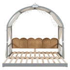Lit cabane Montessori en bois massif avec plateforme, toit voûté et lit gigogne pour filles et garçons