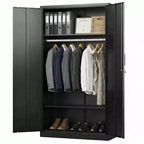Armoire penderie en acier robuste de 183 cm avec serrure, armoires de rangement de garage en métal, armoire de rangement en métal pour la maison, la chambre, le bureau, le placard
