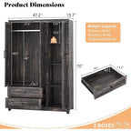 AMERLIFE Armoire de garde-robe de ferme 47 avec 3 portes, 2 tiroirs, tringle à vêtements et étagères réglables, organisateur de placard autoportant