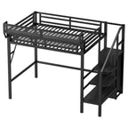 Lit mezzanine jumeau Okak 94IN avec armoire, lit jumeau avec étagères de rangement et panier, cadres de lit pour chambre à coucher, dortoir