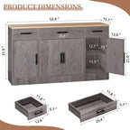 Buffet de cuisine Celebalcony avec rangement, grand buffet de cuisine de 135,6 cm avec 3 tiroirs et 4 portes, étagère réglable pour cuisine, salon