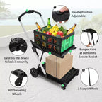 Chariots de courses pliants à 2 niveaux pour l'épicerie, capacité de 90 kg, chariot d'épicerie pliable portable avec roues et caisse amovible pour centre commercial, bleu