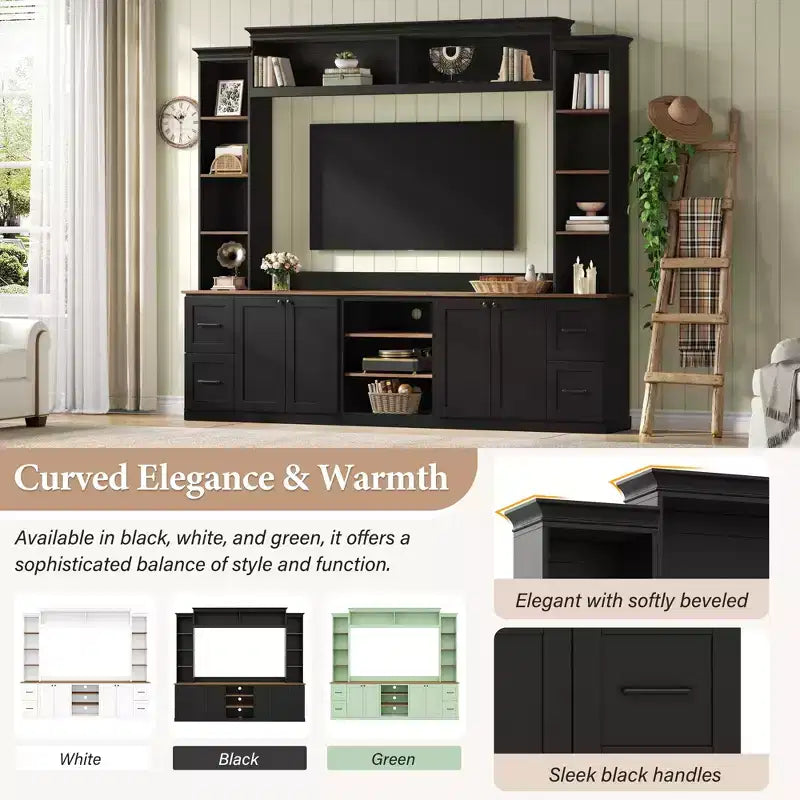 Meuble TV mural 4-en-1 ModernLuxe de style campagnard, convient aux téléviseurs jusqu'à 70 pouces, meuble TV console multimédia avec étagères réglables et tiroirs