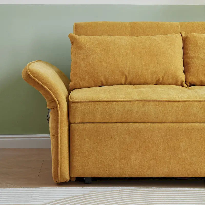 Canapé-lit gigogne en tissu chenille jaune - 39,00 x 53,50 x 31,50