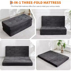 SunnyFurn Matelas pliant triple 6 pouces pour canapé-lit, 75X54.3 Lit d'appoint pliable en mousse avec velours côtelé capitonné, portable pour le camping, le salon, la chambre à coucher