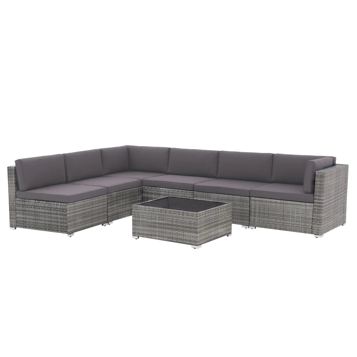 Ensemble de canapé d'angle d'extérieur 7 pièces en osier/acier avec coussins