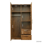 Armoire de rangement en bois blanc avec portes, tiroirs et tringle à vêtements