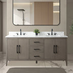 Meuble-lavabo de salle de bain Vanity Art 72 po à double vasque avec dessus en marbre reconstitué