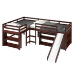 Ensemble de chambre mezzanine en L Double Twin avec toboggan, finition cappuccino foncé
