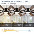 Ventilateur de plafond télécommandé avec lumières, grandes 8 pales en bois