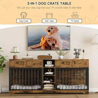 82 Meubles doubles pour cage de chien, grande niche d'intérieur pour 2 chiens, meuble TV en bois robuste avec 4 tiroirs et étagères