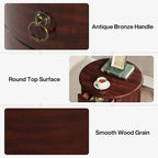 Table d'appoint ronde en bois massif, sans assemblage, avec tiroirs, style vintage
