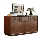 Commode en bois d'inspiration Art déco avec sculptures géométriques