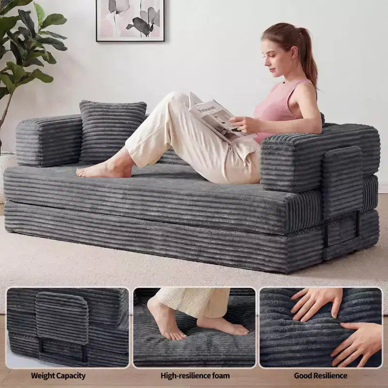 Canapé-lit convertible 5-en-1 80,7 po – Velours côtelé, 544 kg, aucun assemblage