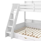 Lit superposé double sur toute la longueur avec rangement, lumières LED et station de charge, lit superposé en bois avec étagères latérales pour enfants et adolescents
