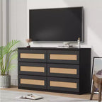 Commode en rotin pour chambre à coucher avec 6 tiroirs, 47 commode large moderne de style ferme, armoire de rangement en bois pour placard, salon, couloir