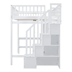 Lit mezzanine en pin avec bureau et rangements