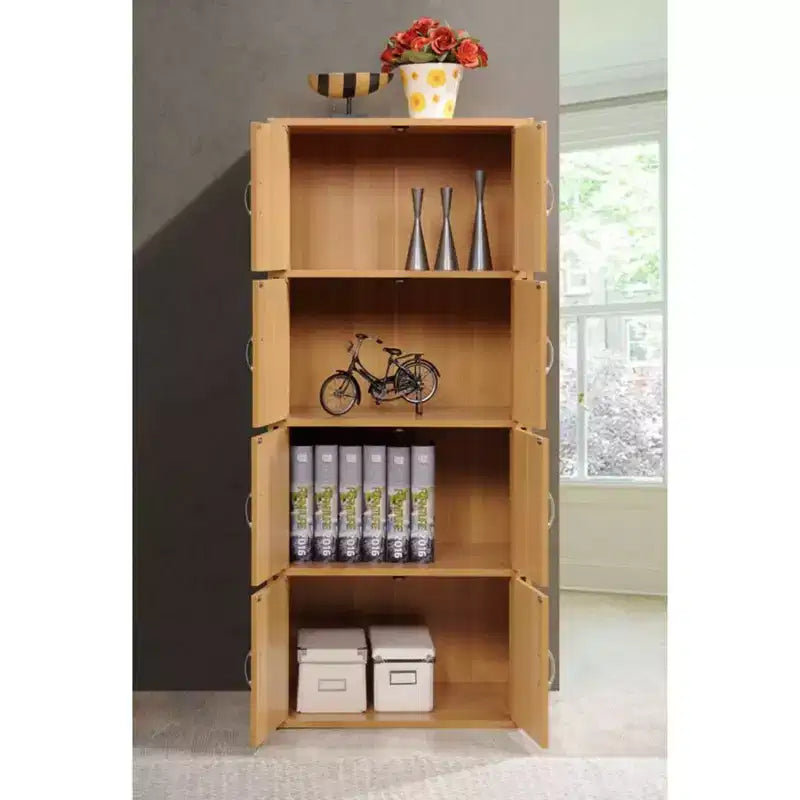 Hodedah HID44 Meuble de rangement multifonctionnel fermé à 8 portes pour la maison et le bureau, finition bois de hêtre