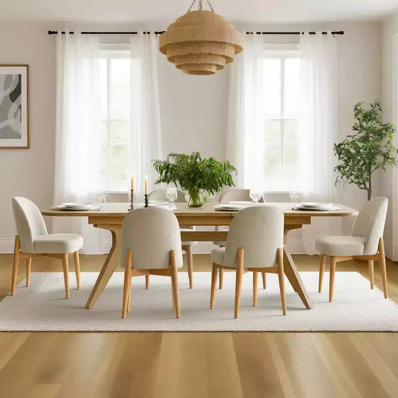 Ensemble de salle à manger 7 pièces, table à tréteaux extensible de 198-244 cm avec chaises rembourrées et pieds en bois massif - Panipeachy