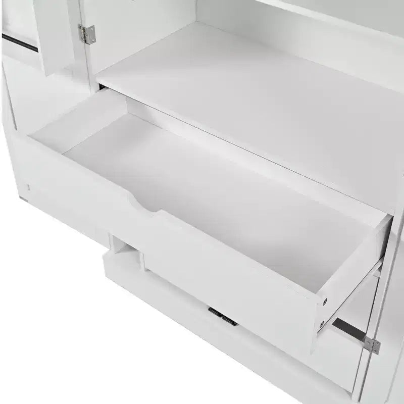 Garde-manger de cuisine autoportant 77H, armoire de rangement de style ferme avec étagères réglables, étagères de porte, tiroirs et casiers à vin - ModernLuxe