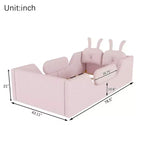 Lit plateforme double Whisen, cadre de lit rembourré pour enfants avec coussin lapin, barrières latérales amovibles