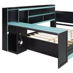 Lit de repos Gamer Hub avec bureau, lumières RGB, station de recharge, tiroirs de rangement et tête de lit bibliothèque