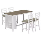 Ensemble de salle à manger 5 pièces de hauteur comptoir pour 4, table rectangulaire en bois avec étagères de rangement et compartiment à vin/barre