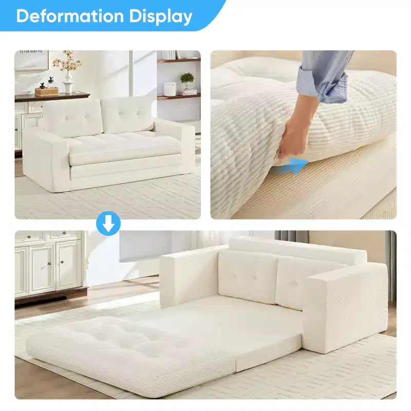 Mjkone Canapé-Lit Futon Convertible 2-en-1 180 cm, Canapé Deux Places Pliable en Tissu Côtelé avec Boutons Touffetés, Idéal pour Petits Espaces