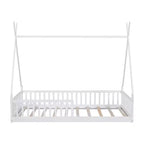 Lit de sol pour enfants, lits cabane doubles, lit de sol Montessori avec lattes et barrières de protection, cadre de lit cabane en bois pour garçons et filles